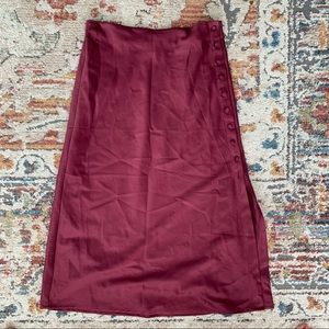 Satin Magenta Midi Skirt
